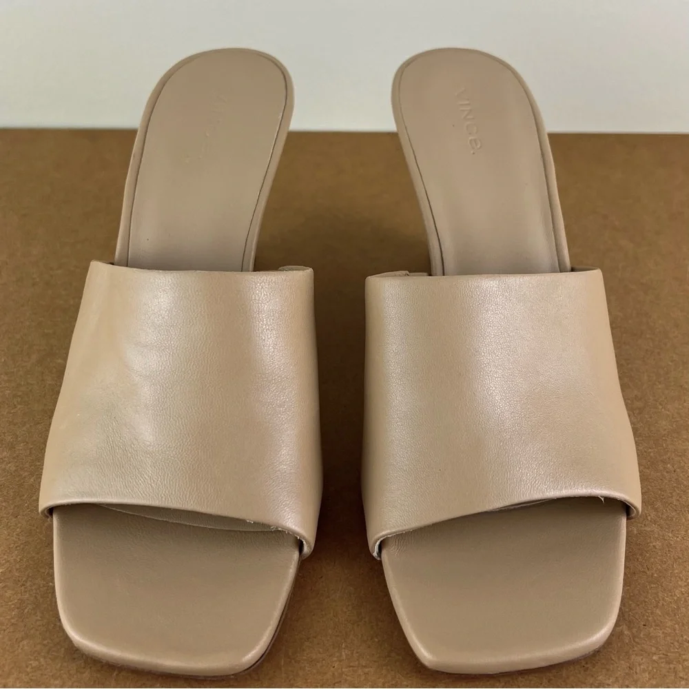 NEW VINCE BEIGE LEATHER WEDGE SANDALS - Picture 9 of 12